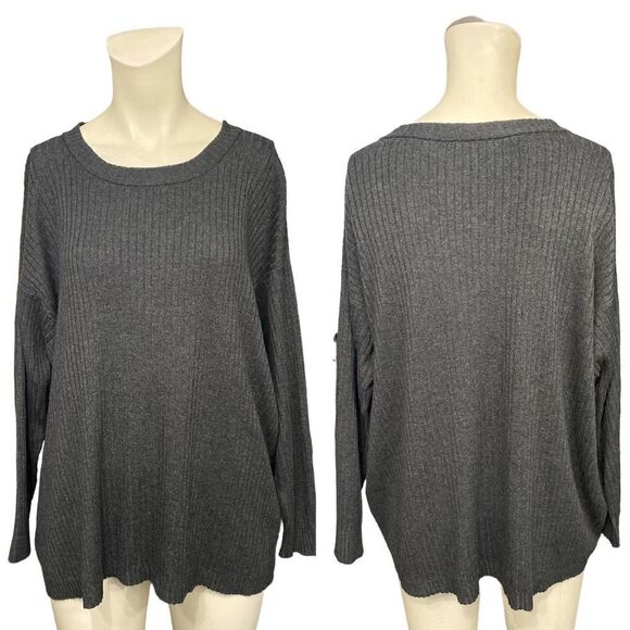 EILEEN FISHER Gray Ribbed Organic Cotton Knit Sweater Top sz XL - Picture 1 of 6